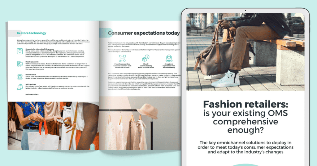 A tablet showing the cover of the whitepaper titled, 'Fashion retailers: is your existing OMS comprehensive enough?'