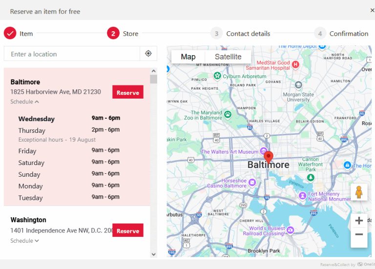 Reserve and collect widget